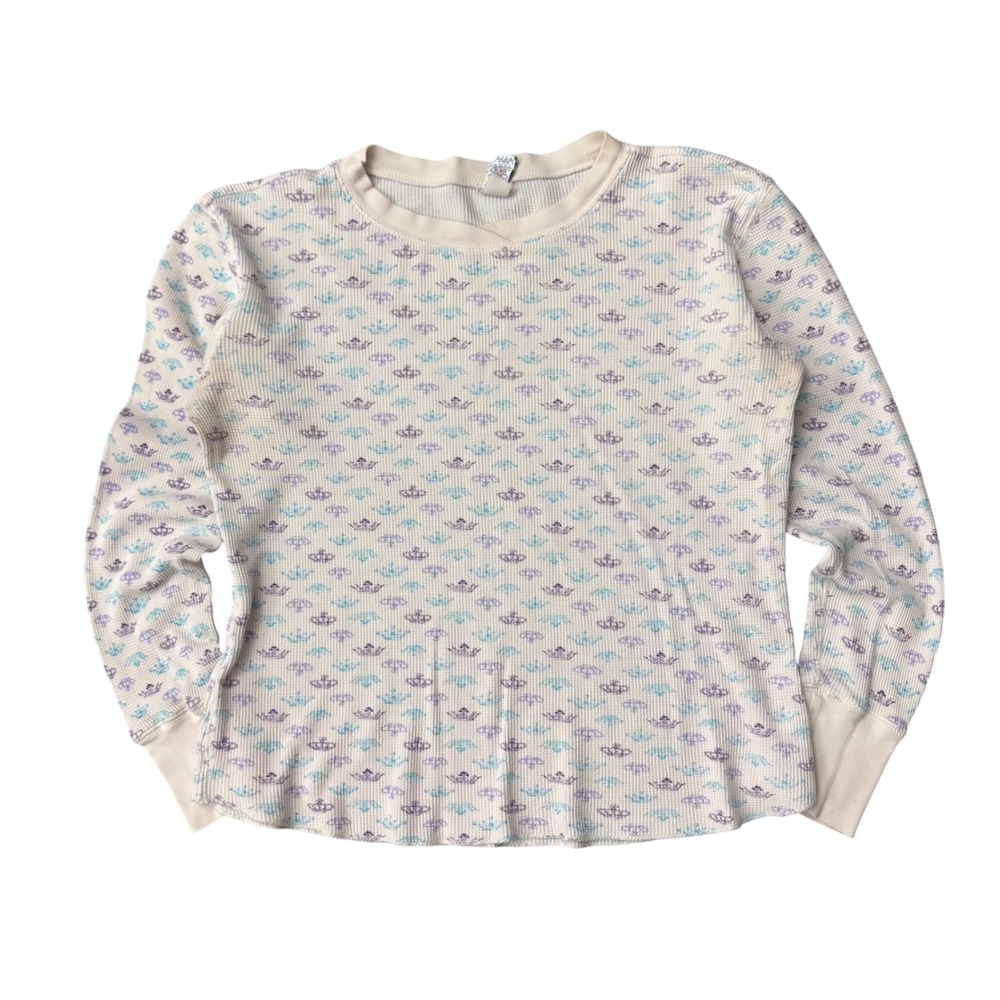 Y2K Old Navy Waffle Knit Thermal Crown Print Shirt